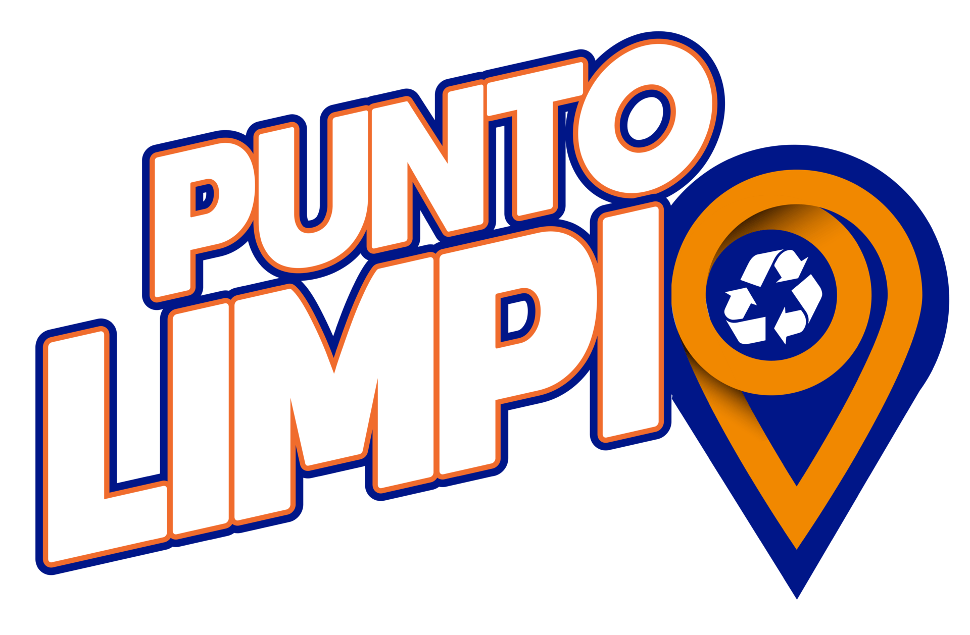 Logotipo que dice "Punto Limpio" con el símbolo de un pin de mapa que contiene flechas de reciclaje.