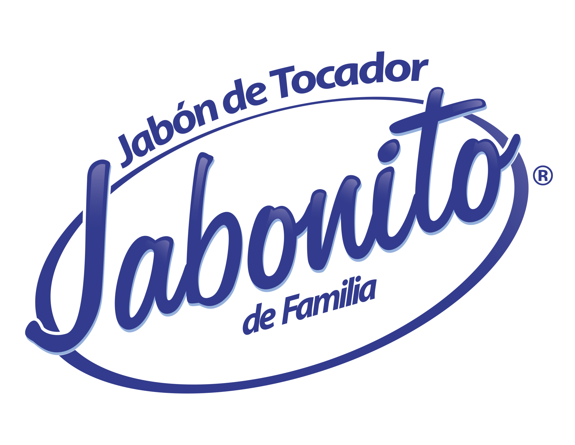 Logotipo de "Jabonito", con el texto "Jabón de Tocador de Familia" en azul y blanco, con un diseño ovalado estilizado.
