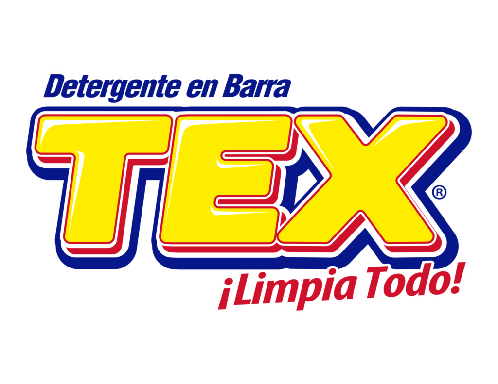 Logotipo de "Detergente en Barra TEX" con el lema "¡Limpia Todo!" en texto negrita de color amarillo y rojo sobre fondo negro.