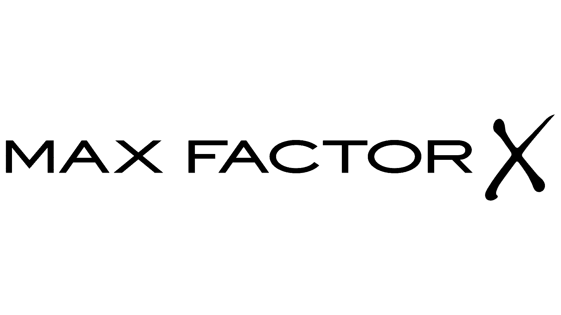 The image shows the "Max Factor X" logo in black text on a white background.