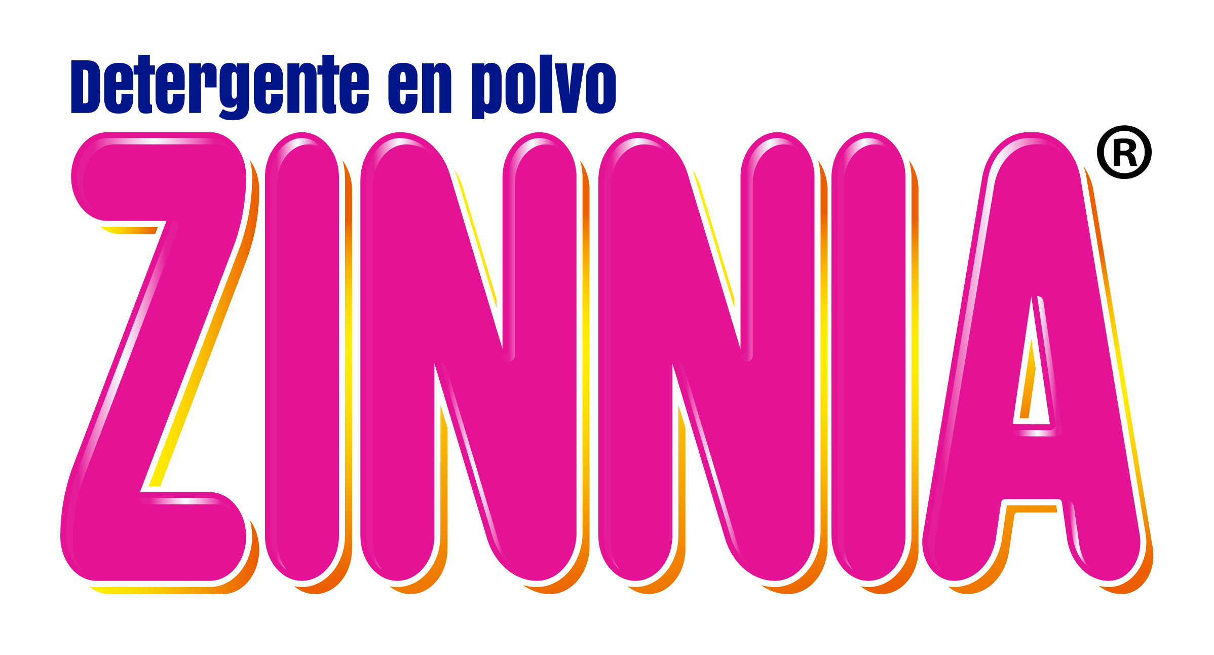 Logotipo de texto para "Detergente en polvo Zinnia" con letras rosas en negrita sobre fondo blanco.
