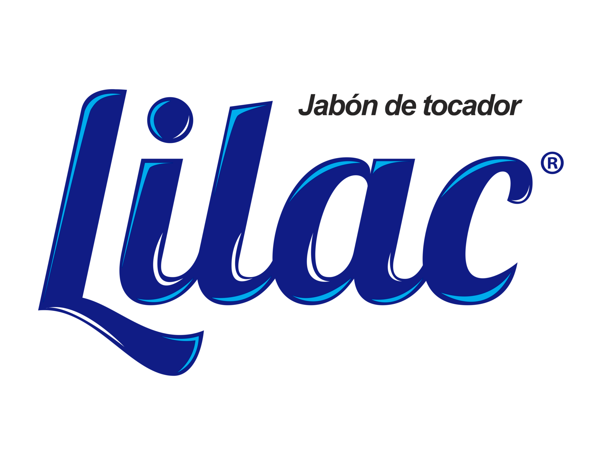Logo featuring the word "Lilac" in blue, stylized text, with "Jabón de tocador" above, capturing the essence of personal care.