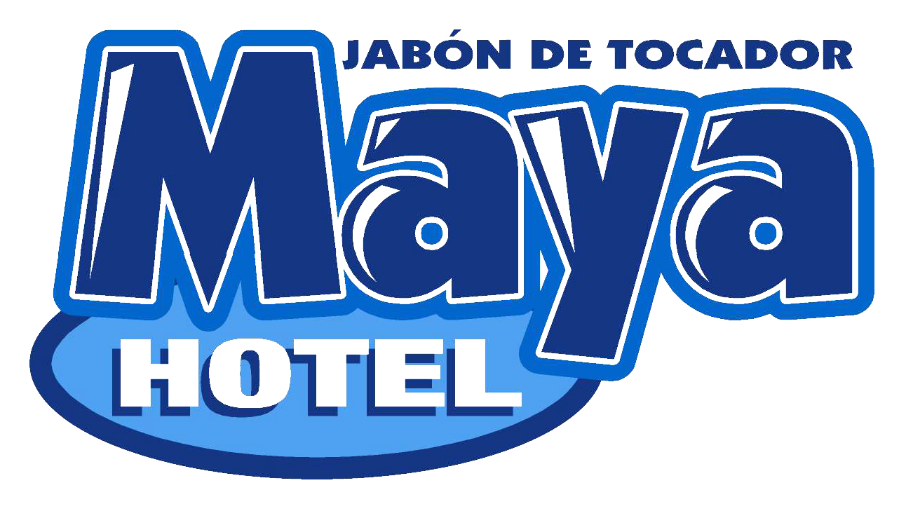 The logo features the text "Jabón de Tocador Maya Hotel" in bold blue letters on a crisp white background, reflecting a touch of personal care and sophistication.