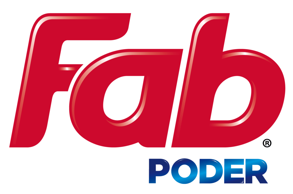 Logotipo "Fab" en rojo y blanco con "Poder" en azul debajo.