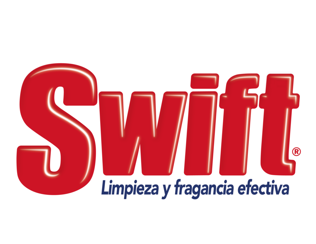 Logotipo "Swift" rojo y blanco con texto en español debajo: "Limpieza y fragancia efectiva.