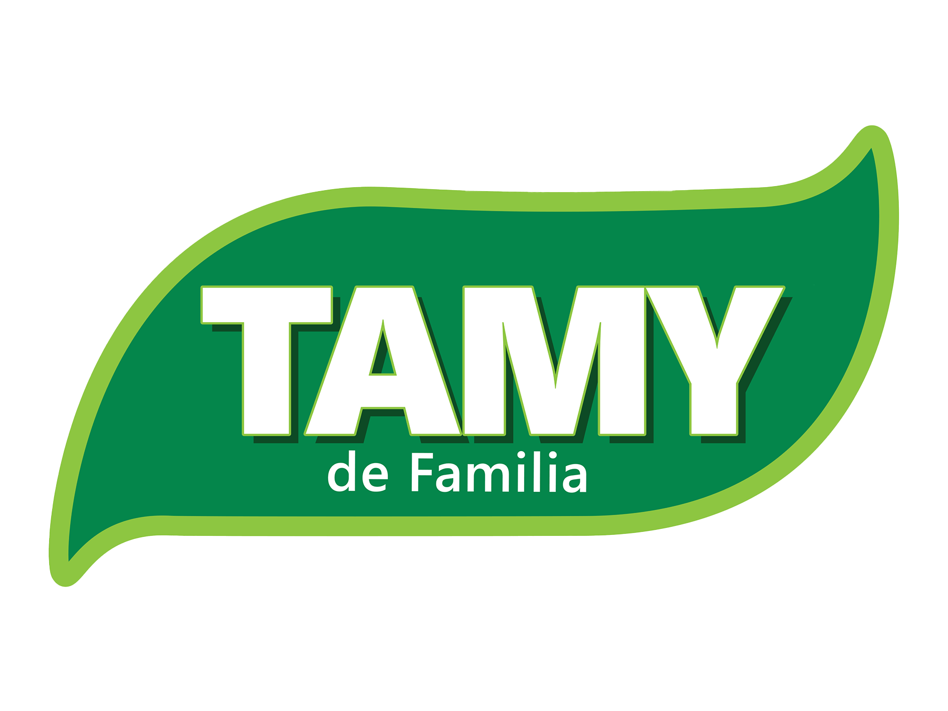 Una hoja verde con un contorno verde más claro contiene el texto "TAMY de Familia" en letras blancas en negrita.