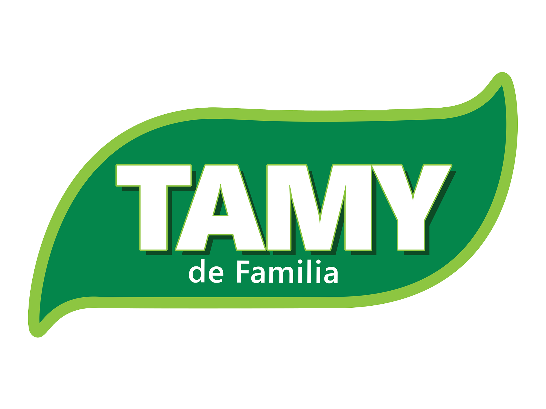 A green leaf-shaped logo featuring "TAMY de Familia" in bold white letters beautifully embodies the essence of personal care.